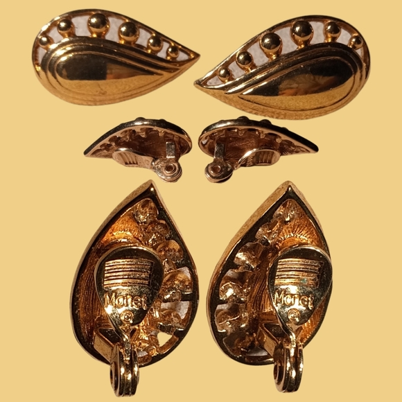 Vintage 80s Chunky Statement Goldtone Clip-on Earrings Bundle Monet et al. - Picture 4 of 6